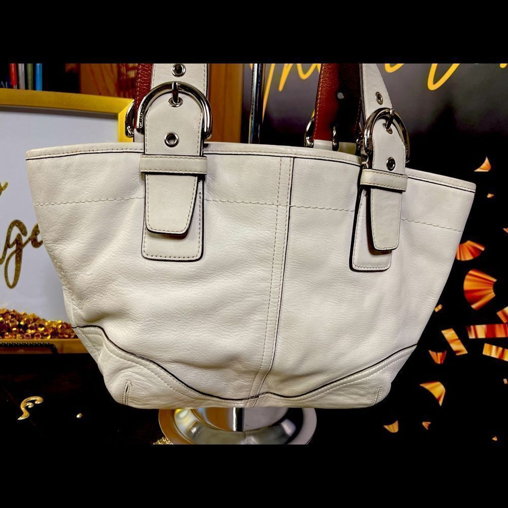 Coach Leather Tote in Cream with Brown Handles